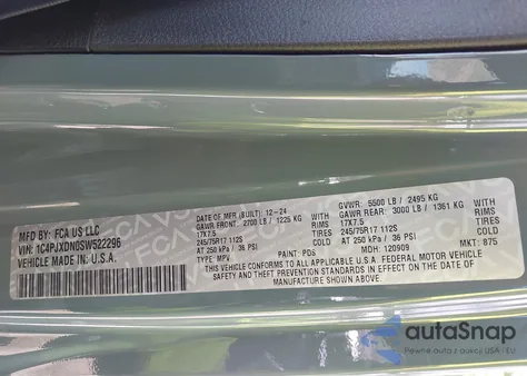 2025 Jeep Wrangler 4-Door Summit 4X4 z USA, uszkodzony, nr VIN 1C4PJXDN0SW522296